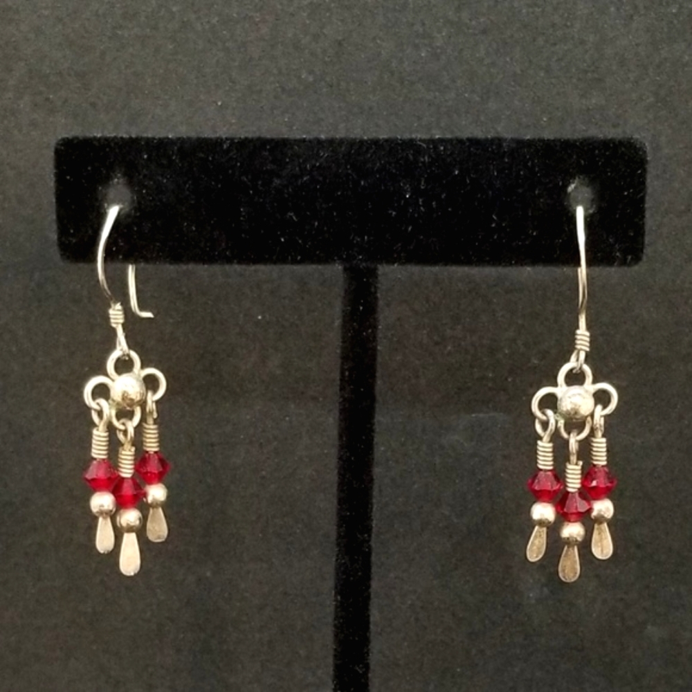 Sterling silver & garnet crystal dangle earrings